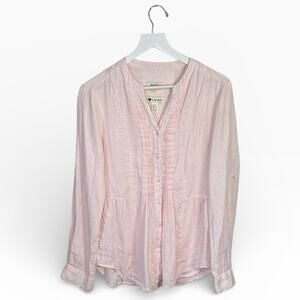 Malvin Love Linen Top Pintuck Peasant Button Up Tab Sleeve Pink W2130 Sz L
